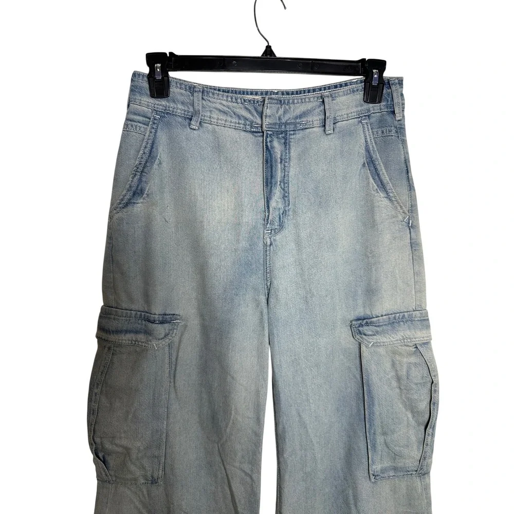 Pilcro Anthropologie Wide Leg Cargo Jeans Womens 29 Light Wash High Rise - Picture 4 of 8